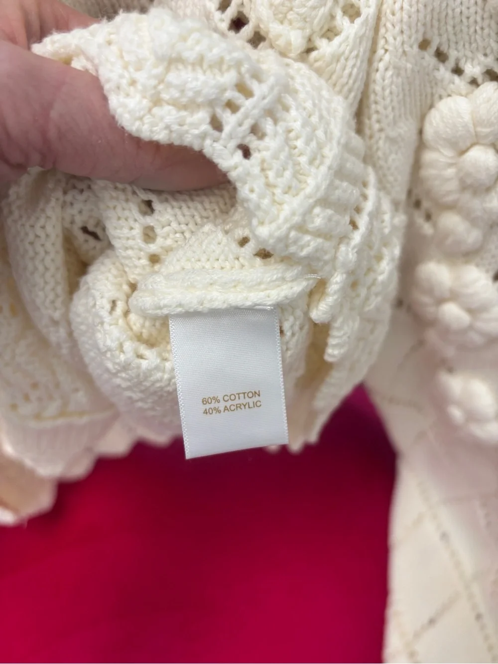 New Caroline Constas Cream Floral Knit Button-Up Women's Sweater Cardigan small - Picture 11 of 15